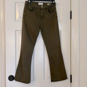 Frame Trousers Le Crop Mini Boot Olive Green Size 28